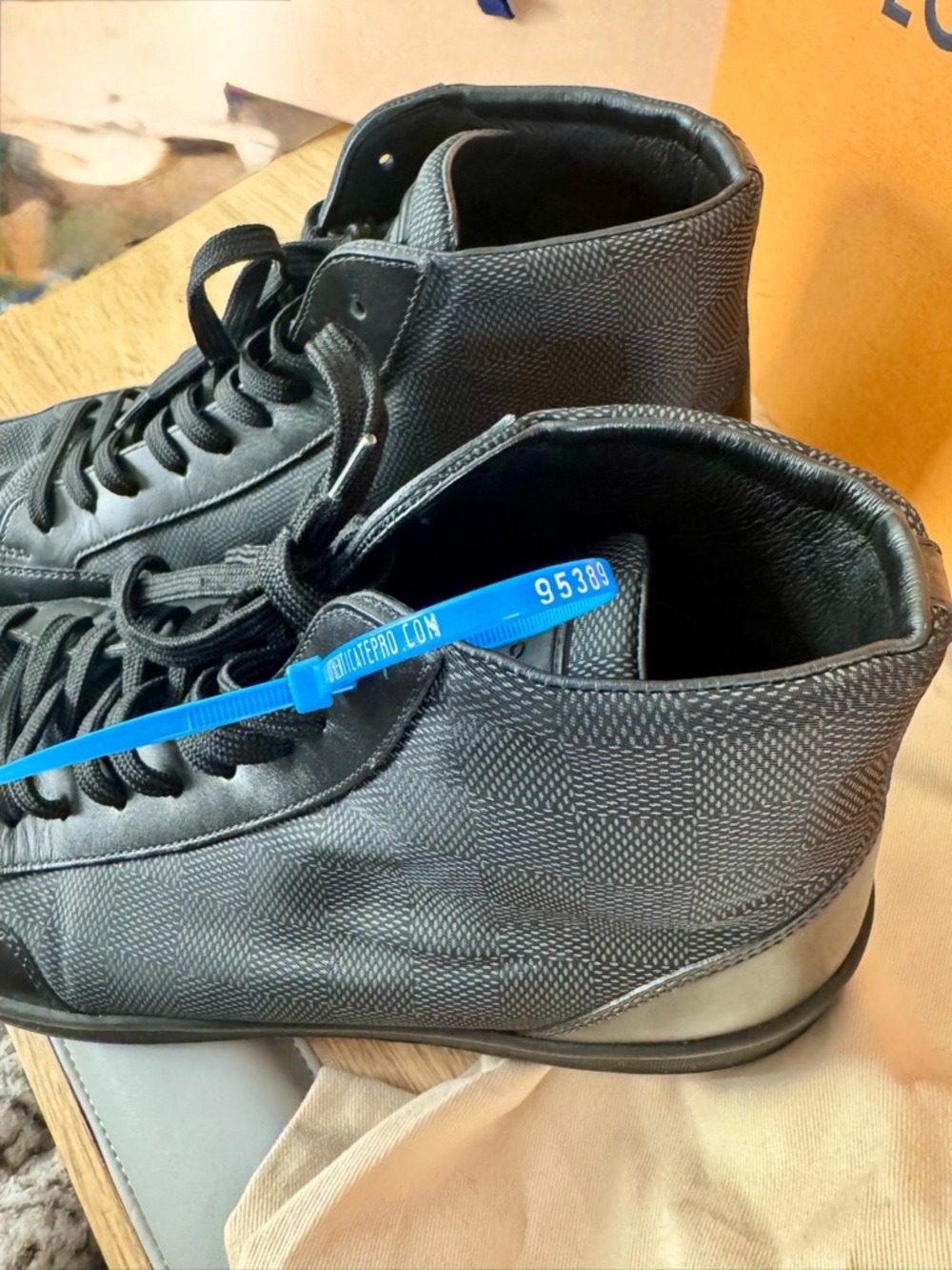 Louis Vuitton Men's Graphite Damier Black High-Top Sneakers - Picture 2 of 13